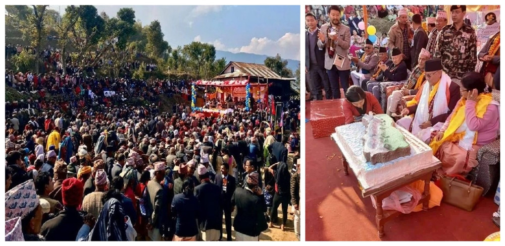 कम्युनिस्ट प्रधानमन्त्रीको राजसी जन्मोत्सव, नेपालको नक्सा भएकाे केक काटियाे