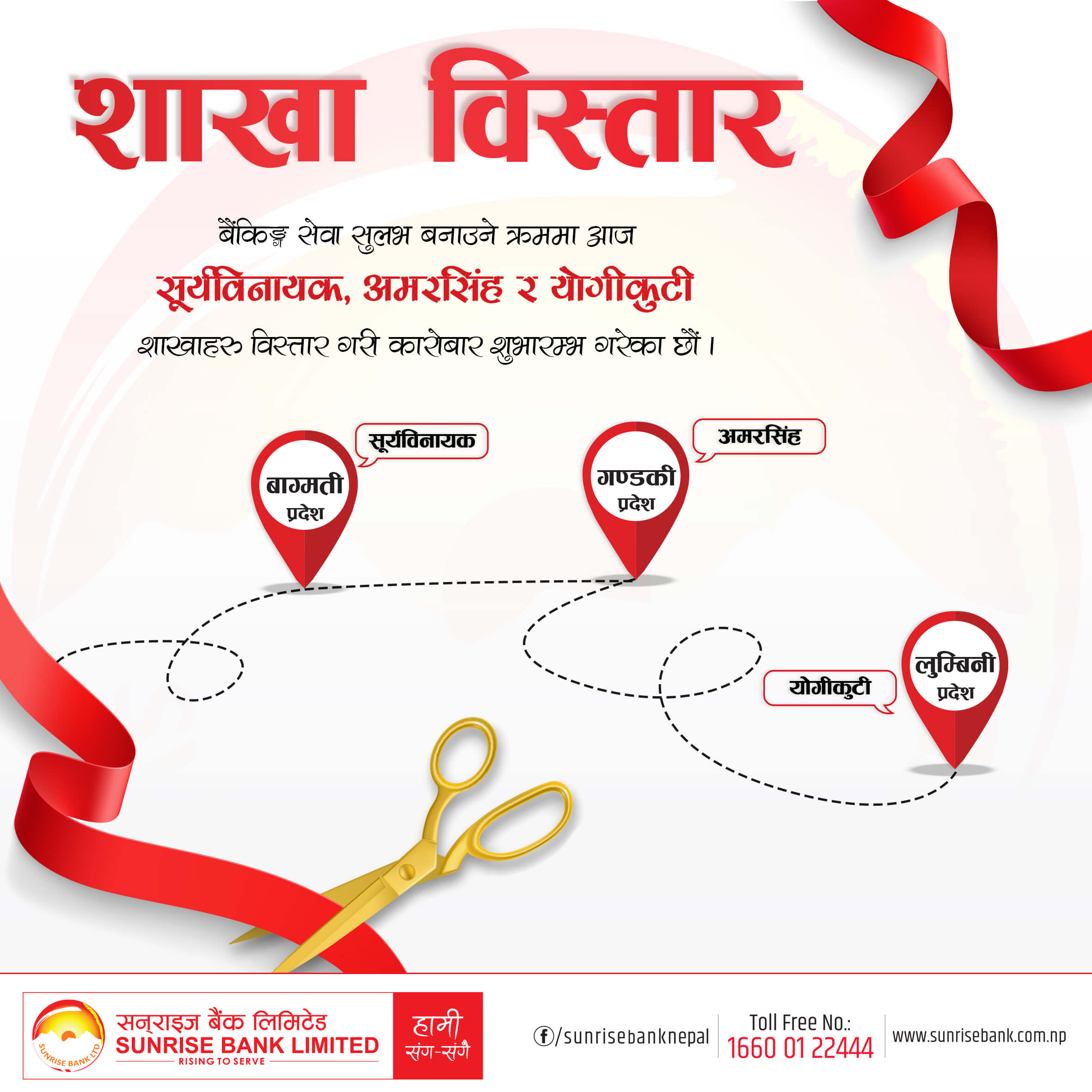 सनराइज बैंकको एकै दिनमा ३ शाखा विस्तार
