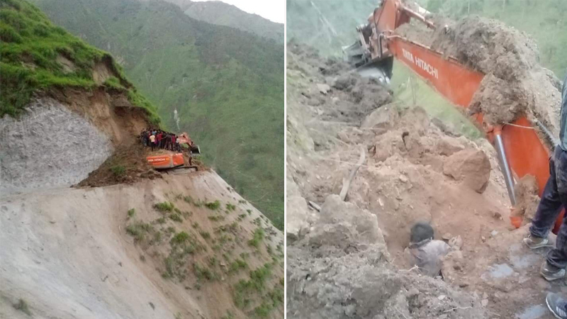 सडक खन्ने क्रममा माटोले पुरिएर स्काभेटर चालकको मृत्यु