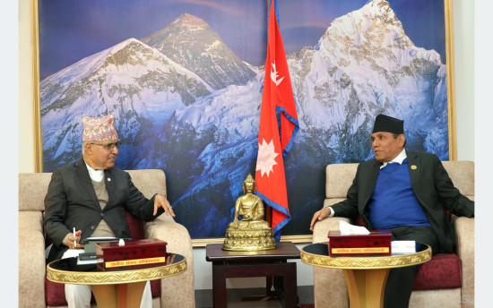 राष्ट्रियसभाका अध्यक्षसँग मन्त्री खनाल र सिन्हाको भेट