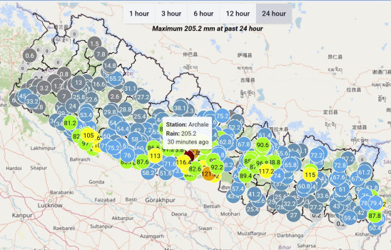 पाल्पाको अर्चलेमा २०५.२ मिलिमिटर मापन