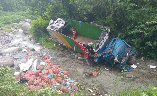 भीमफेदीमा तरकारी बोकेको ट्रक दुर्घटना हुँदा एक जनाको मृत्यु