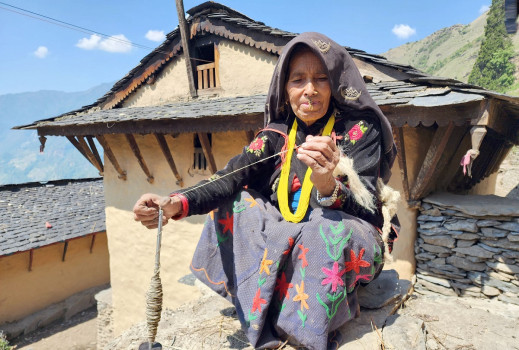 अल्लोको धागो काट्दै सिस्नेगाउँकी वृद्धा