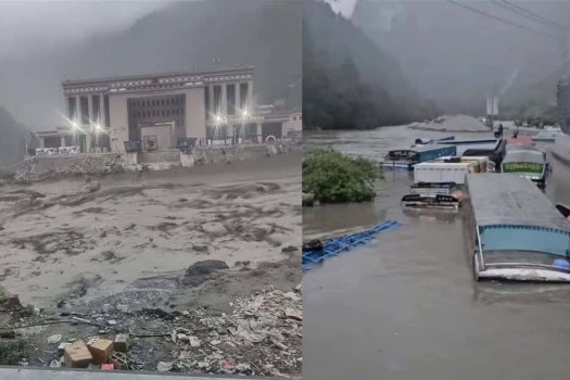 रसुवामा बाढीले नेपाल-चीन जोड्ने मितेरी पुल बगायो, बन्दरगाहका गाडी समेत बगे