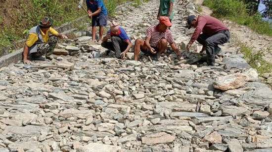 ठेकेदारले अलपत्र पारेको सडक श्रमदान गरेर मर्मत