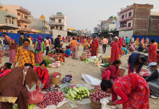 घोराहीको तरकारी बजारमा किनमेल गर्दै स्थानीय