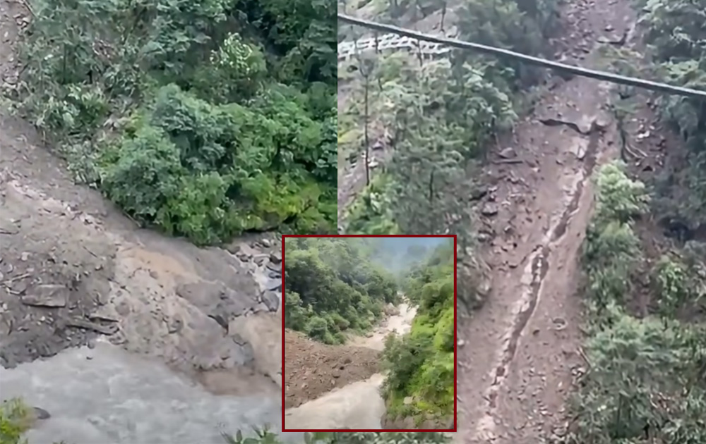 चीनतर्फ पहिरो खस्दा भोटेकोशीको बहाब प्रभावित, सतर्क रहन आग्रह