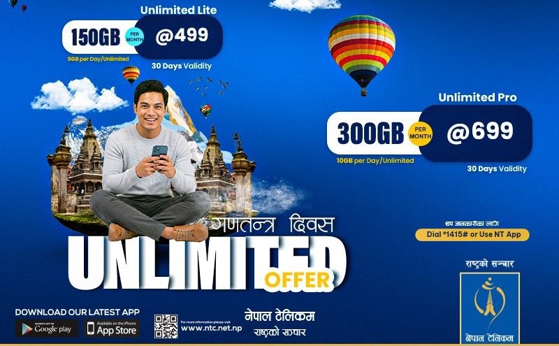 गणतन्त्र दिवस अफर, ३० दिनसम्म अनलिमिटेड डाटा प्याकेज