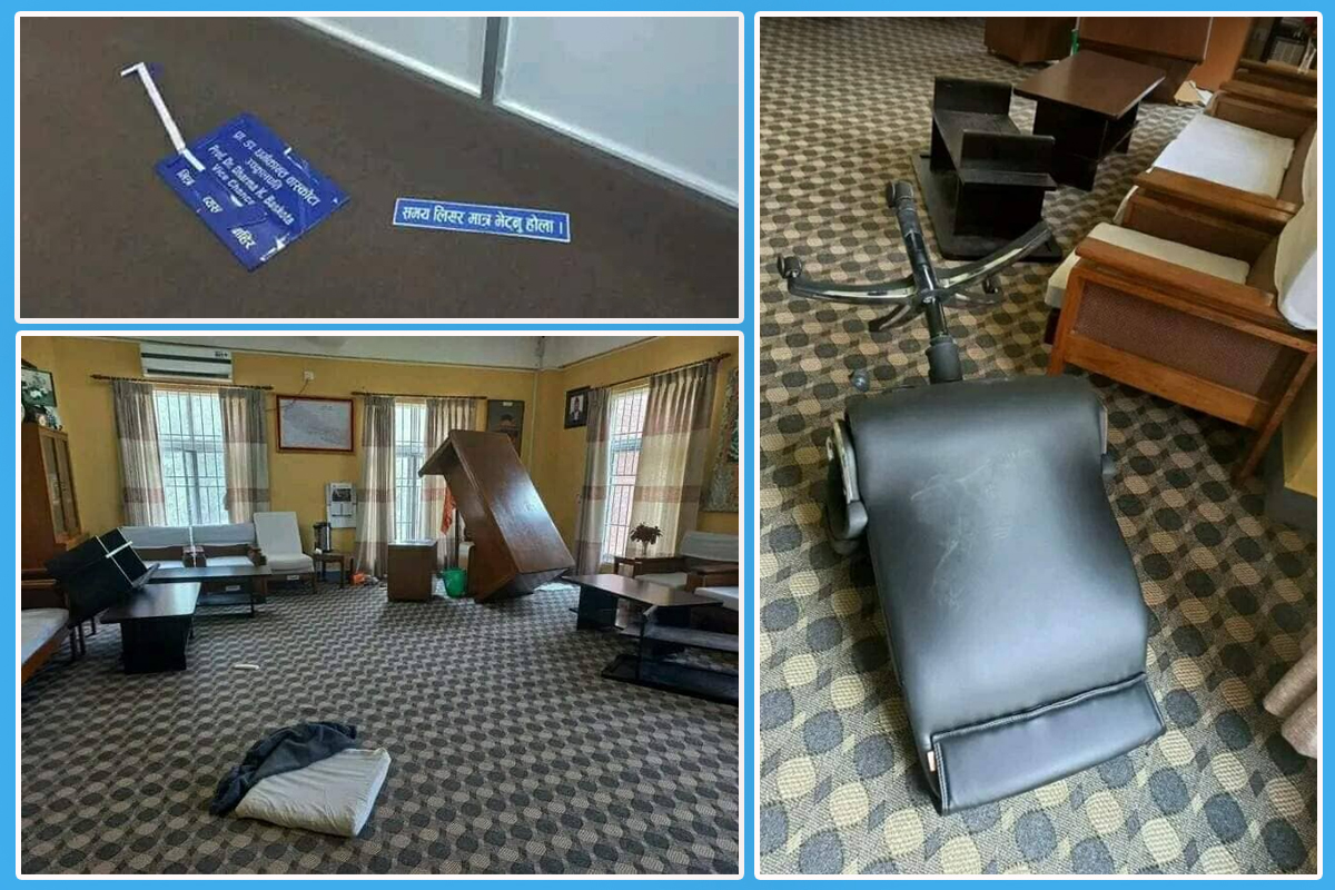 माधव नेपाल समूहका विद्यार्थीद्वारा त्रिवि उपकूलपतिको कार्यलय तोडफोड