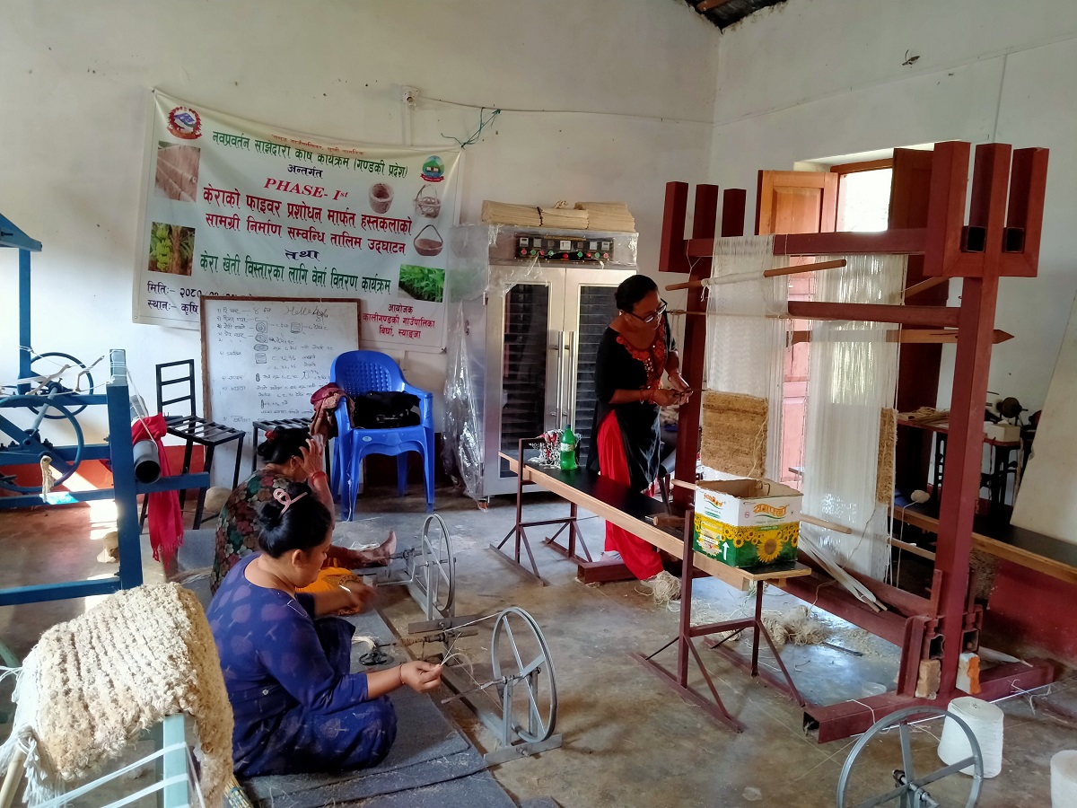 केराको 'फाइबर'बाट हस्तकलाका सामग्री