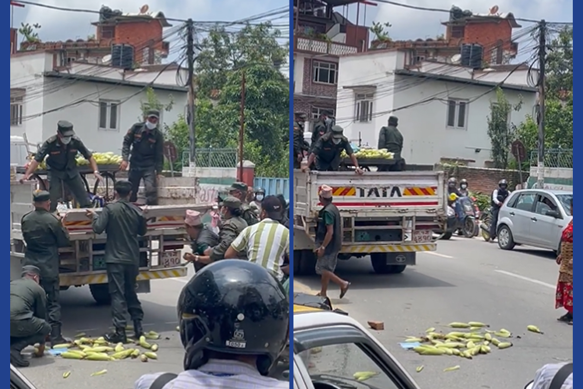 काठमाडौं नगर प्रहरीले मकै बेच्नेलाई पार्‍यो लछारपछार