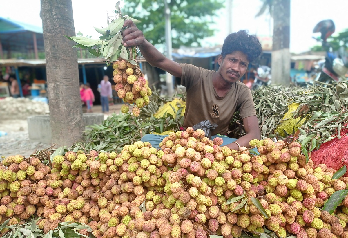 इनरुवा चोकमा लिच्ची बेच्न बसेका व्यापारी