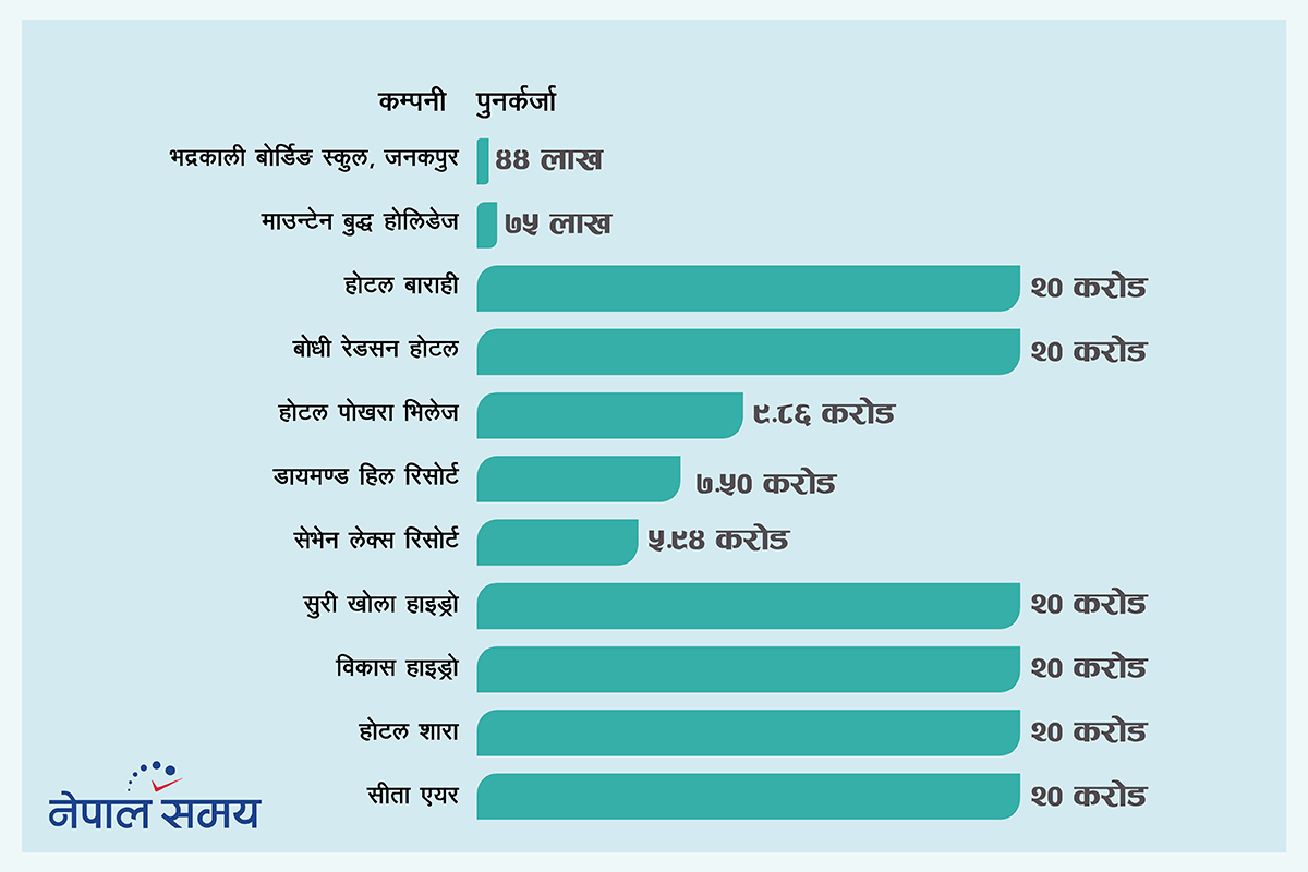६ वाणिज्य बैंकबाट ११ कम्पनीले लिए पुनर्कर्जा
